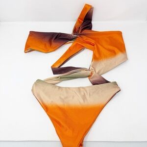 Pretty Little Thing Purple Abstract Swirl O Ring Swimsuit Size 10 Beach Pool NEW